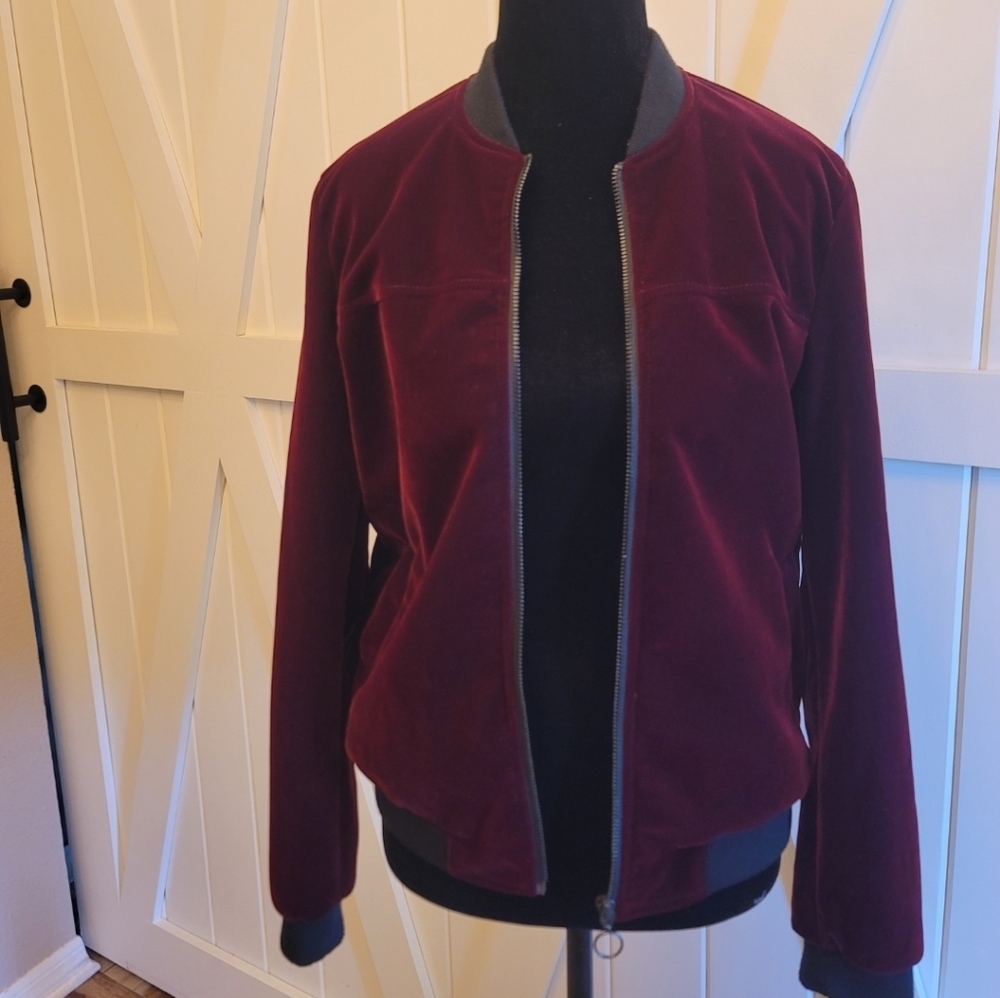 BCBGeneration Deep Red Velvet Bomber Jacket